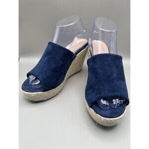 Weeboo Womens Suede Espidrille Wedge Sandals Navy Blue Size 8.5